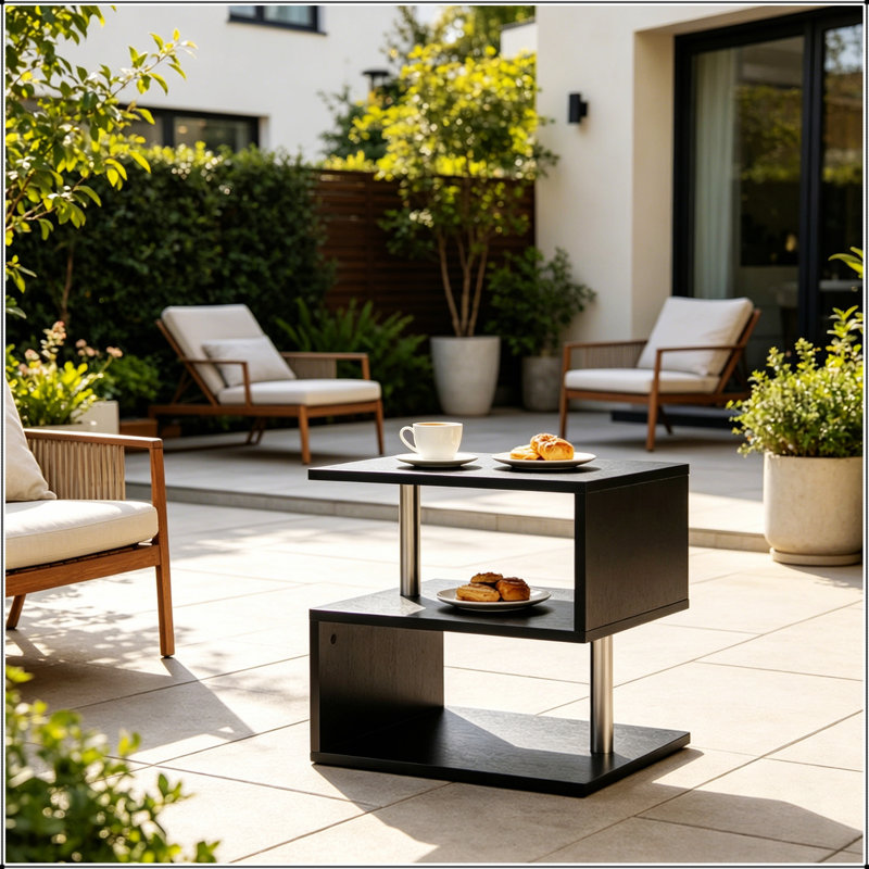 Élégante table d'appoint à trois niveaux en forme de S, parfaite pour le rangement et la présentation dans les espaces de vie modernes
