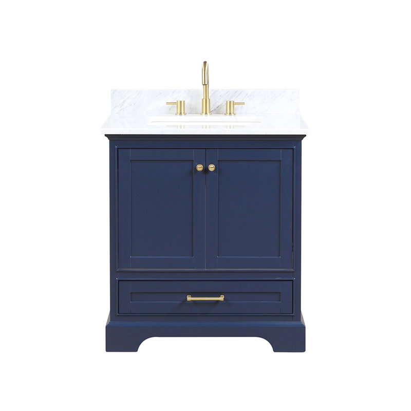 Meuble-lavabo simple 31 po avec plateau en marbre de Carrare Hitz, Bleu marine