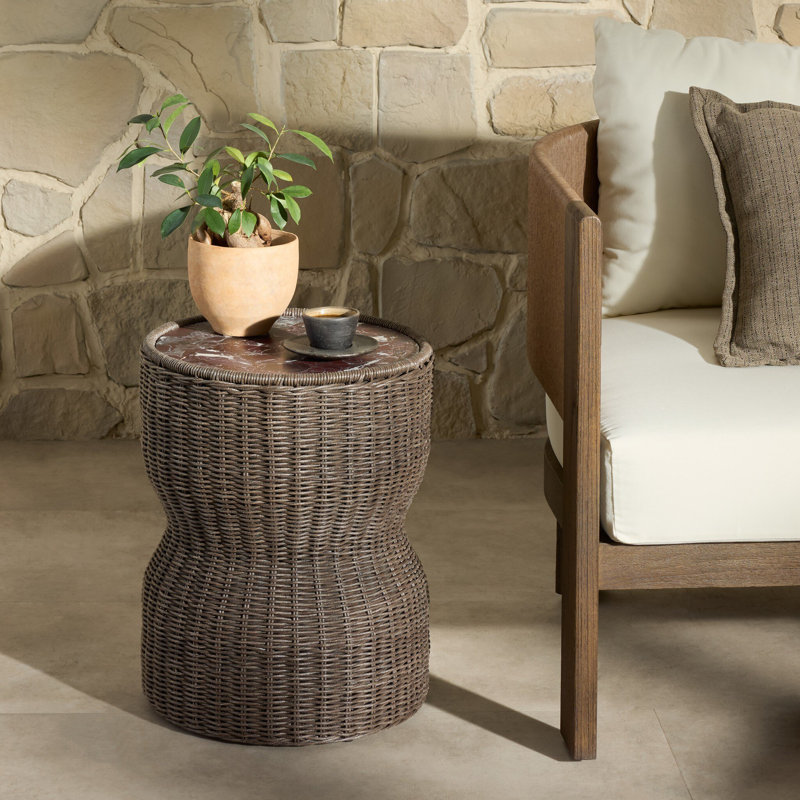 Brixby Outdoor Round Side Table, Merlot Marble
