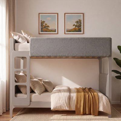Lit superposé rembourré avec tête de lit épaisse rembourrée et garde-corps confortables en tissu