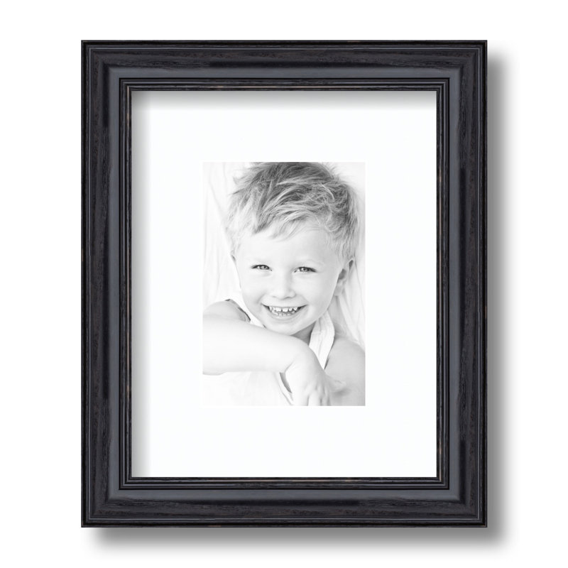 Black Wood Matte Picture Frame with Mat, Super White