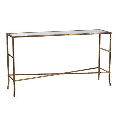 Antique Gold Console Table With Mirrored Top, Perfect For Adding Elegance And Storage To Any Entryway Or Living Room