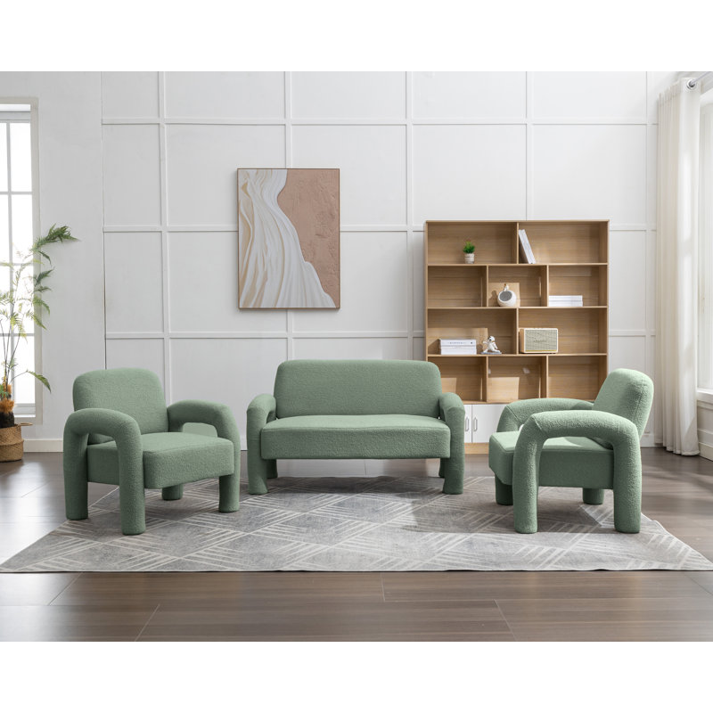 Husani 3 - Piece Living Room Set, Green Polyester Blend