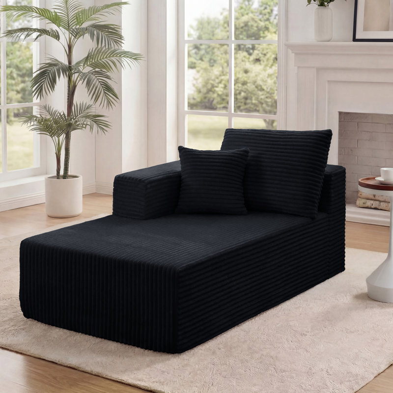Chaise longue rembourrée en flanelle de 173 cm (68,11 po), élément de canapé d'angle modulaire à un accoudoir avec 2 coussins, chaise longue d'intérieur style nuage « sans os » livrée en boîte pour le salon
