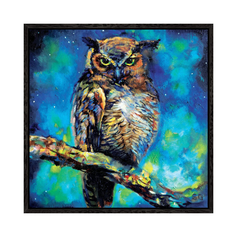 Great Horned Owl by Sue Gardner - Painting on Canvas, Black Framed, 45.72 cm H x 45.72 cm W
