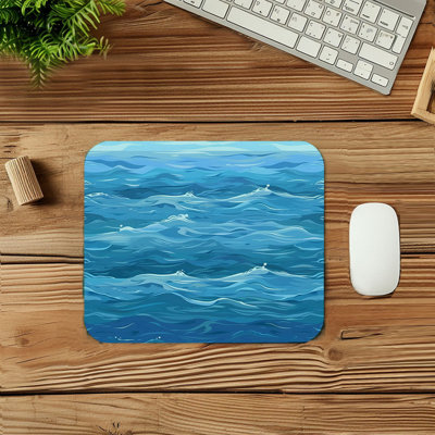 Coastal Ocean Waves Blue VI Nautical Gaming Cute Office Laptop Desk Pad Gift Mat Square Rectangle Non-Slip Mousepad