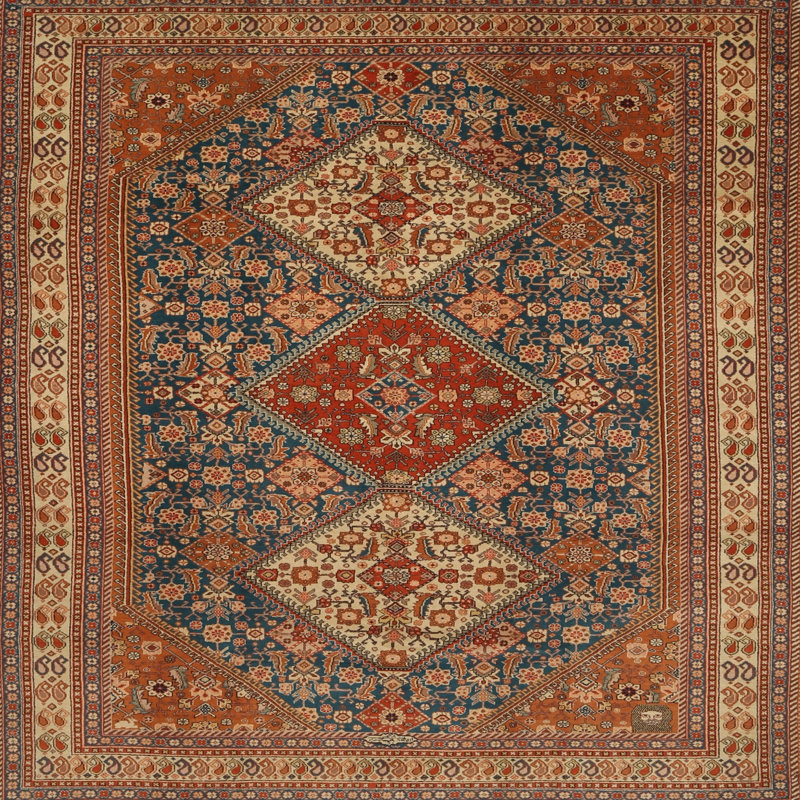 Tapis traditionnel rouge / bleu, Rond 6 pi