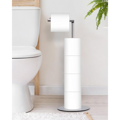 Freestanding Toilet Paper Holder Stand – Chrome Modern Bathroom Organizer With Reserve Storage For 4 Rolls