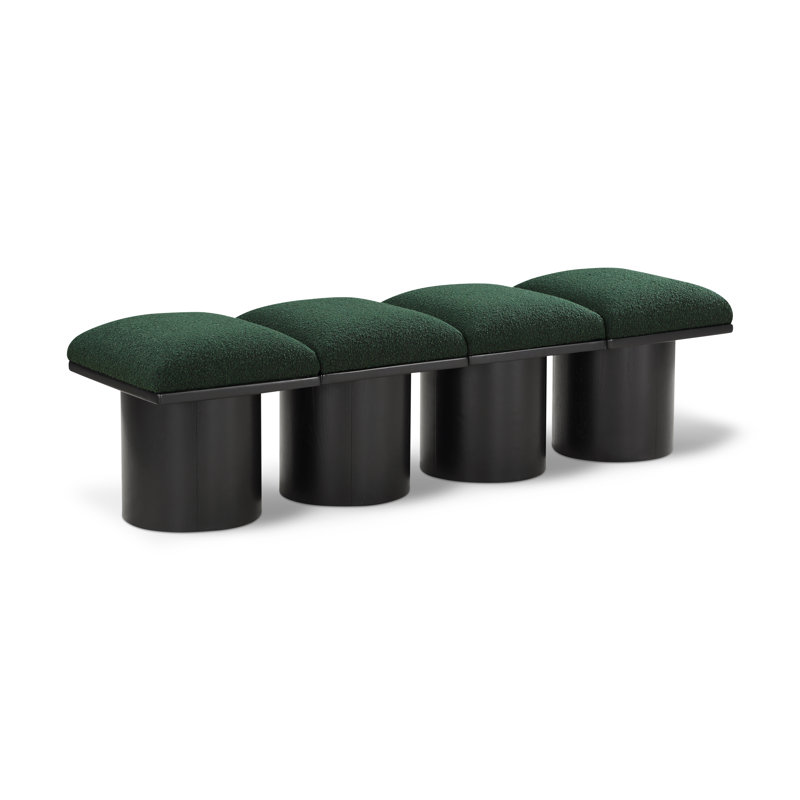 Banc rembourré Horatia, Noir, noir, noir, noir, H 17,5 po x l 62 po x P 18 po, Tissu bouclé vert