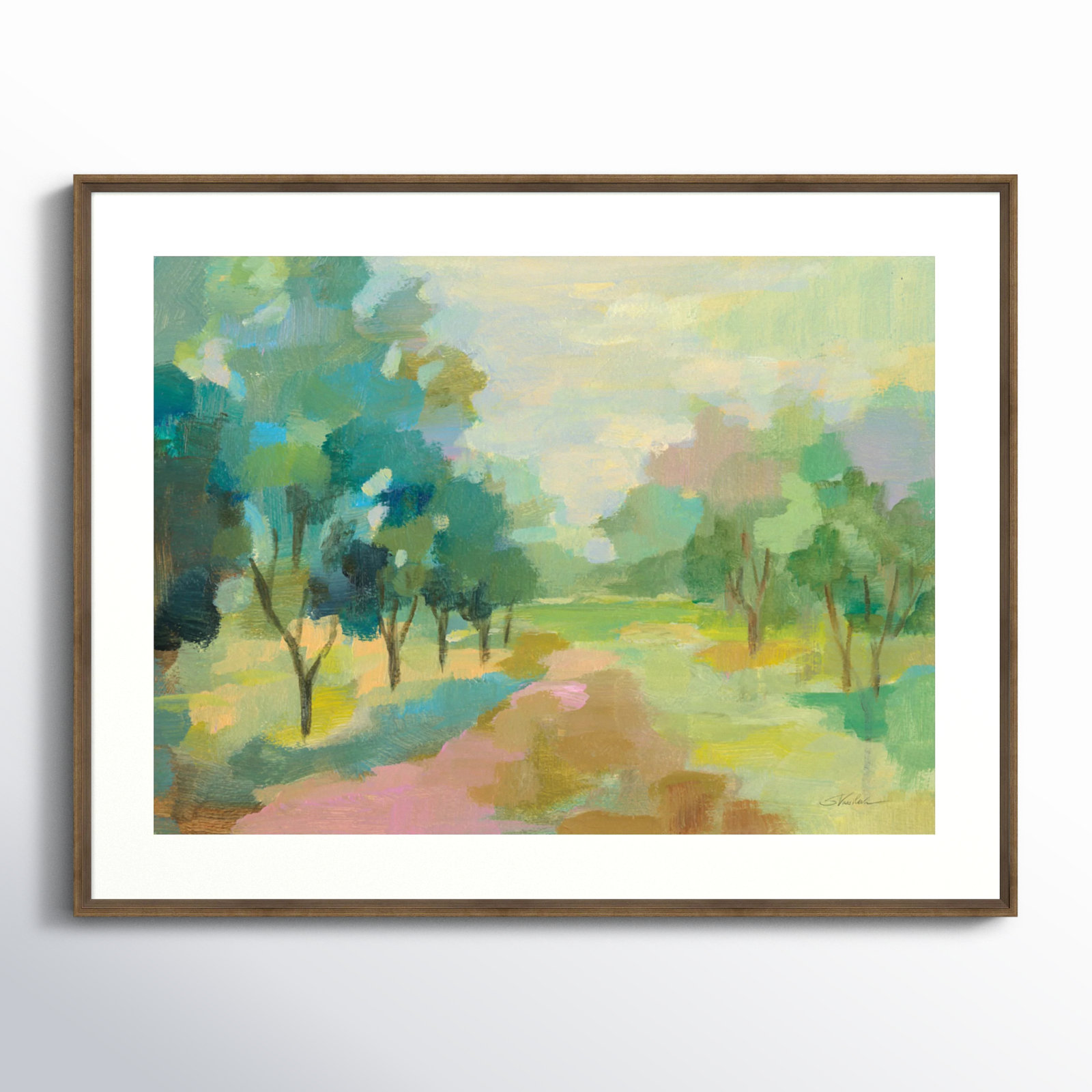 Sunrise Forest by Silvia Vassileva, 33" H x 42" W, Light Bronze Framed Paper