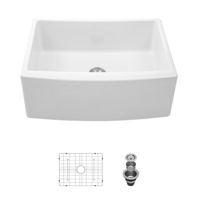 Évier de cuisine rectangulaire à tablier simple en céramique avec grille d'évier et grille à panier L 24 po x l 19 po