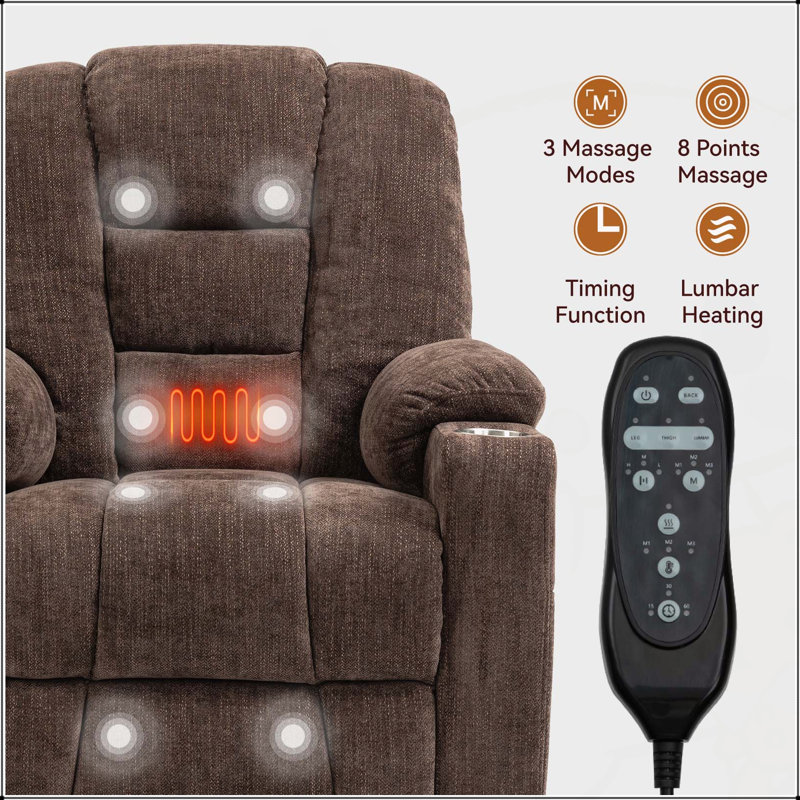 Power Lift Recliner Chair with Massage and Heat for Elderly, Overstuffed Wide Recliners, Heavy Duty Motion Mechanism with USB and Type C Ports, 2 Steel Cup Holders