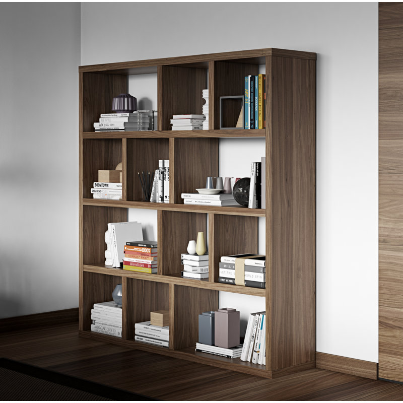 Stetson Manufactured Wood Bookcase, Walnut, (4 Shelves) 63" H x 59" W x 13" D