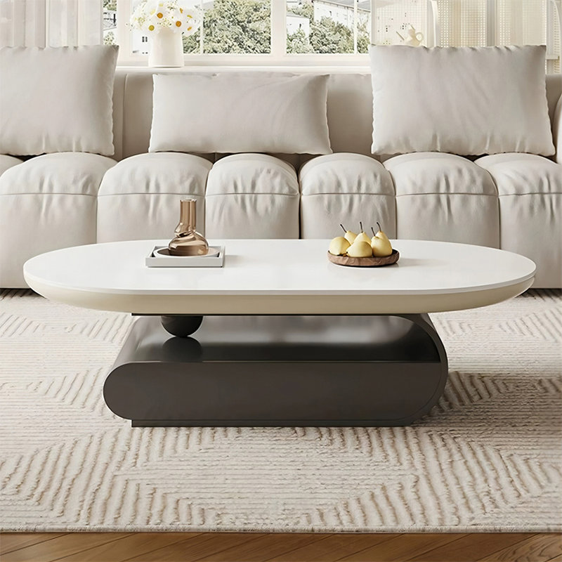 Table basse ovale en bois manufacturé gris foncé foncé, 16.54" H x 43.31" L x 27.56" W, Gris foncé