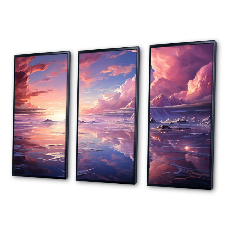 Ensemble de décorations murales Kawaii Landscape Clouds IV - Clouds, Cadre flottant noir, H 32 po x l 48 po x P 1 po