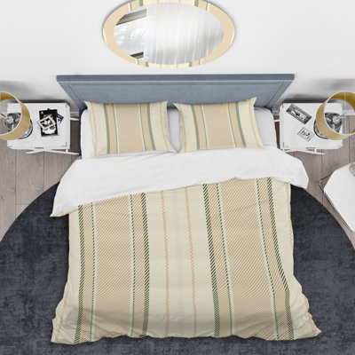 Motif rayé crème - ensemble de housse de couette abstrait - polyester microfibre