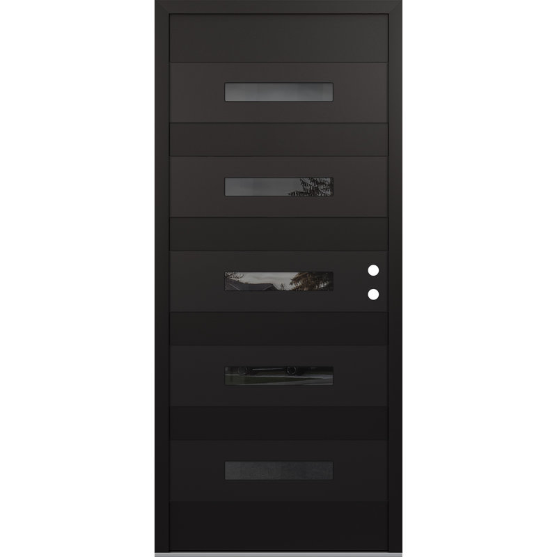 D9 36 po. X 80 po Porte d'entrée avant à panneau en verre noir et noir, Noir / noir / miroir, L 36 po x H 80 po