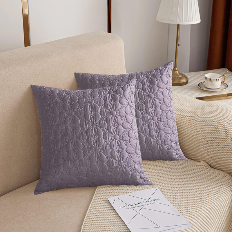 Housses de coussin floral matelassées (ensemble de 2), gris, 26 po x 26 po