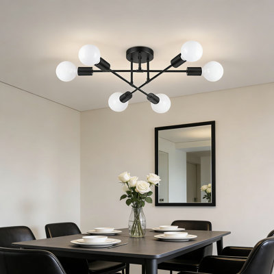 Modern Sputnik Ceiling Light Fixture, 6-Light Semi-Flush Mount Chandelier With Adjustable Arms For Dining Room, Living Room, Bedroom, Hallway, And Kitchen