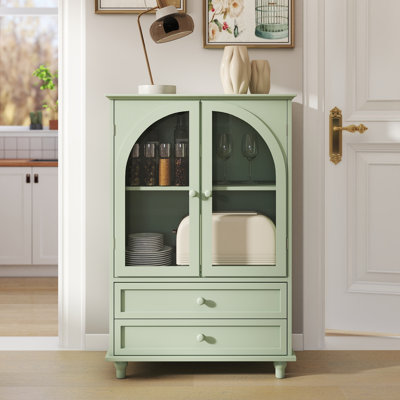 Buffet Farmhouse, buffet à porte arquée en verre trempé avec plateau à niveaux, garde-manger à 2 tiroirs pour la cuisine, la salle à manger, le salon, le vestibule et le bar