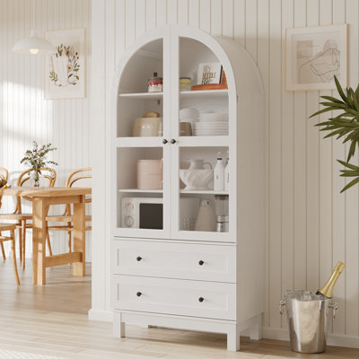 71" Tall Arched Kitchen Pantry, Kitchens Pantry Storage Cabinet With 2 Large Drawers And Adjustable Shelves, Modern Farmhouse Versatile Cupboard For K by Ophelia & Co.