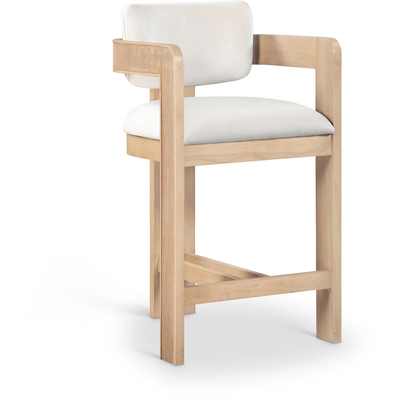 Tabouret rembourré Sacha Howley, Velours, Naturel, Cream