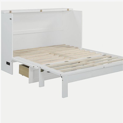 Full-size wall-mounted bed with large drawer, white