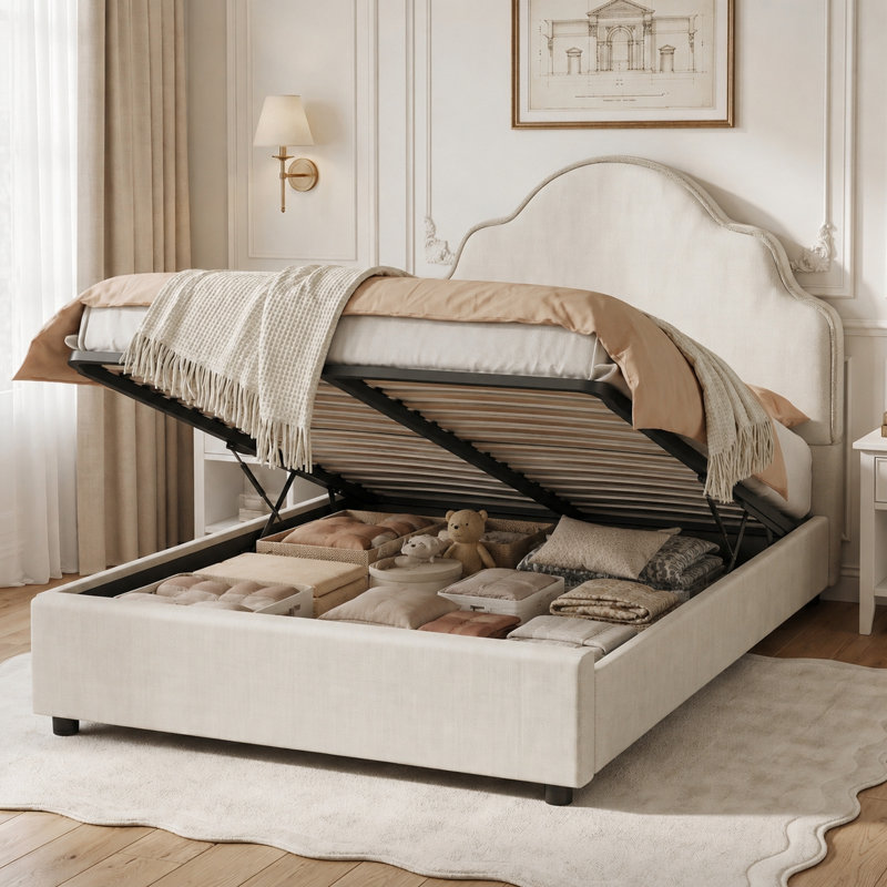 Upholstered Single (3') Ottoman Bed, Beige