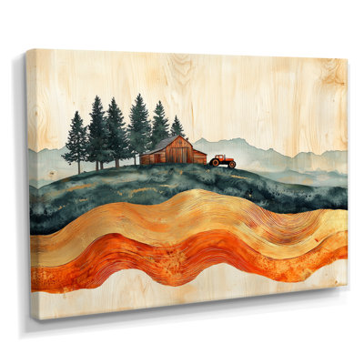 Automne, grange avec tracteur, paysage II - ferme, art mural