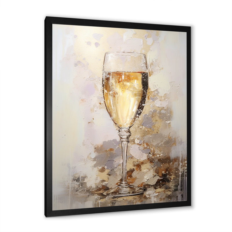 Vin, art mural sur verre de Champagne, Cadre simple noir, H 44 po x l 34 po x P 1,5 po