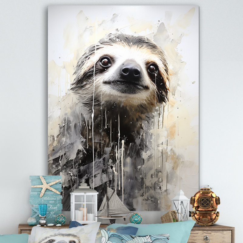 «Thoughtful Sloth II» sur toile, Toile tendue, H 32 po x l 24 po x P 1 po