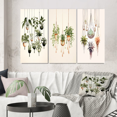 «Hanging Houseplants Boho Botanical Watercolor», 3 pièces sur toile