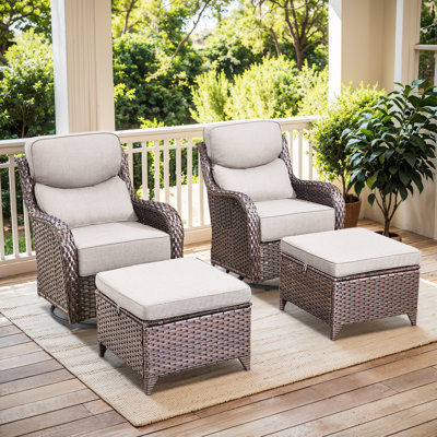 Ensemble de conversation en osier / rotin pour 2 personnes avec repose-pieds Meriline