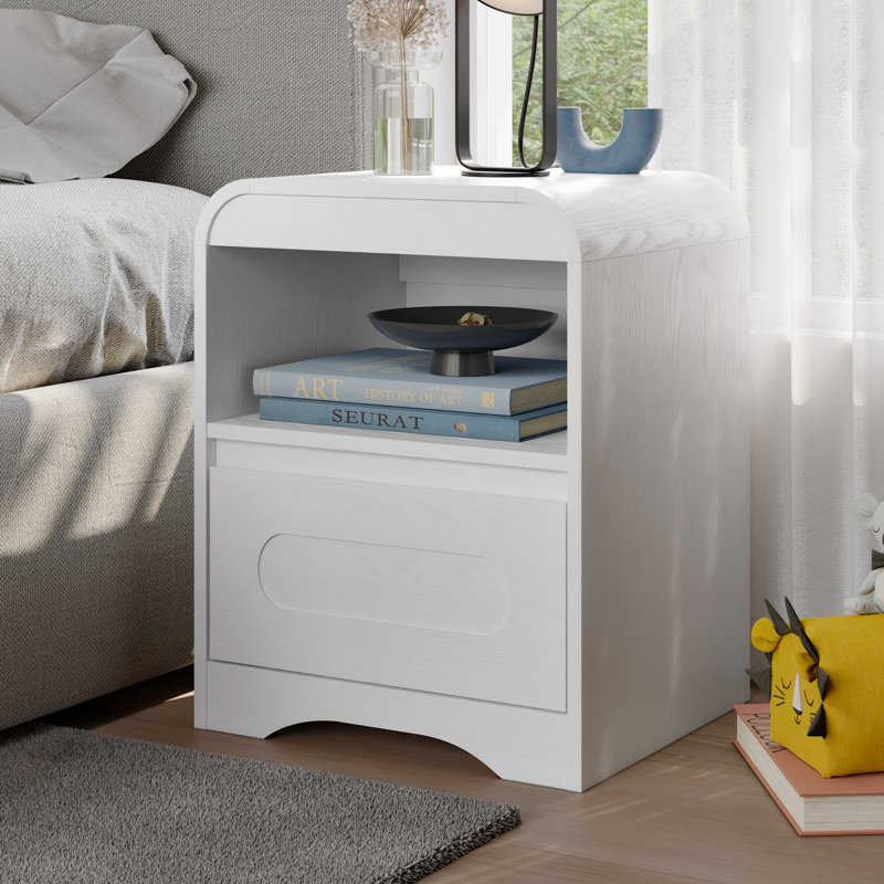 Nightstand Set Of 2, Bedside Table With Drawer Storage And Open Compartment, Nightstands End Table 22" Large Curved Edge Design Night Stands For Bedroom Living Room Sofa Office