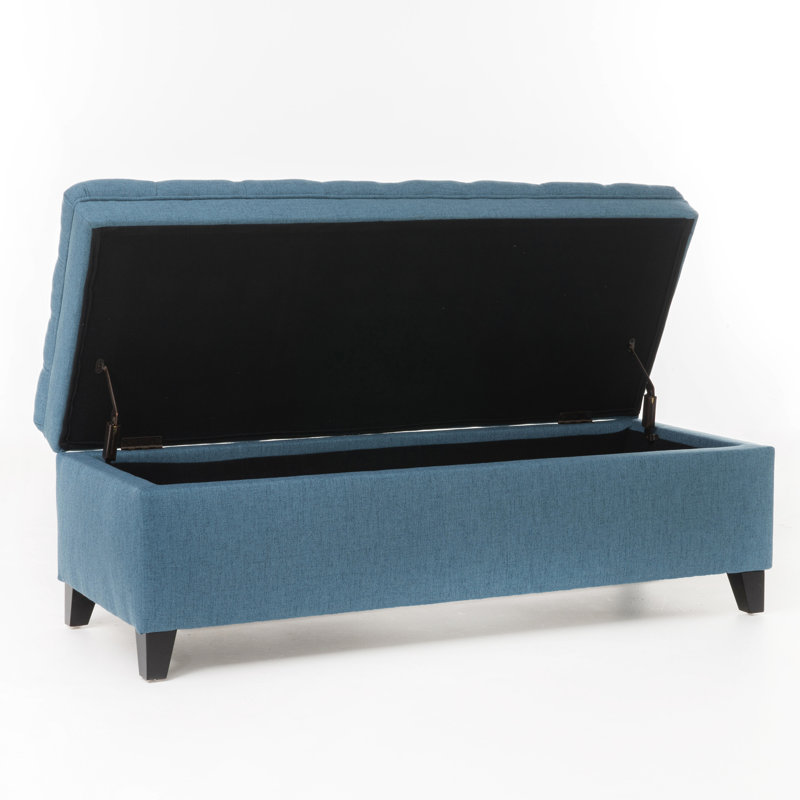 Blue Fabric Storage With Construction And Birch Legs - Living Room Furniture Build Essential Item, Blue