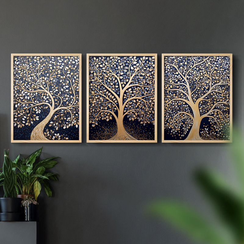Lanscape Study  Series  XLVII  -Set Of 3 Framed Giclee Prints -Ready to Hang, Natural, 14" H x 11" W
