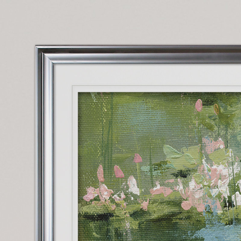 Celadon Waterlilies I - reproduction de cadre photo, Argent, H 30 po x l 40 po x P 1,5 po