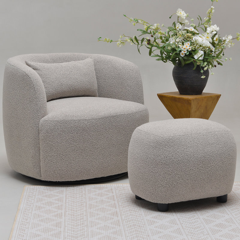 Overstreet 23" Wide Boucle Upholstered Ottoman, Taupe Boucle