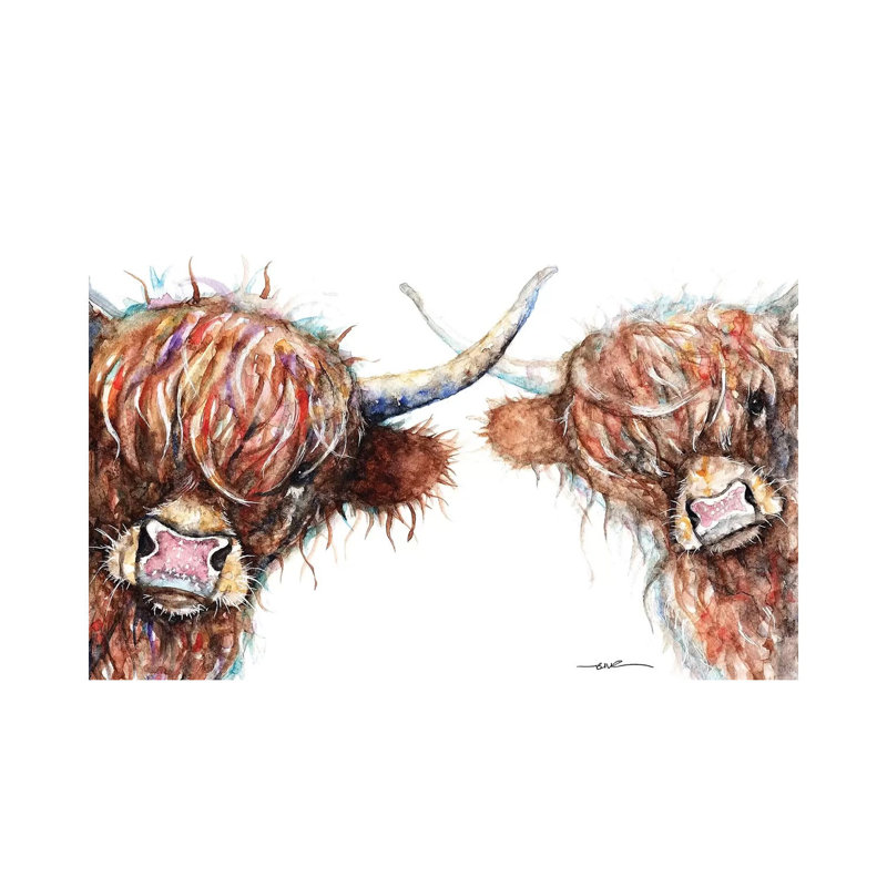 Curious Highland Cows - Painting on Canvas, 45.72cm H x 66.04cm W x 3.81cm D, Wrapped Canvas