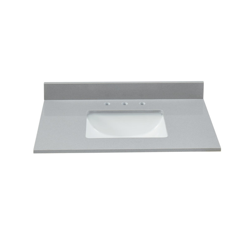 37 Inch Soft Gray Engineered  Marble Vanity Top With Sink & Backsplash, Soft Gray