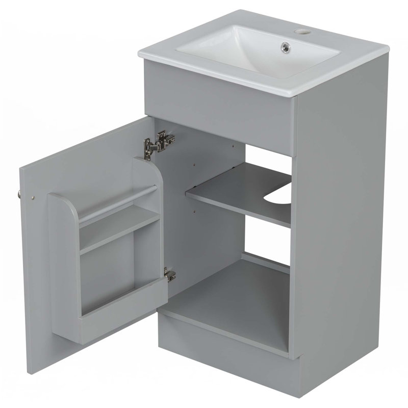 Meuble-lavabo 18 po avec lavabo et tablette réglable, Gris, Argent argent