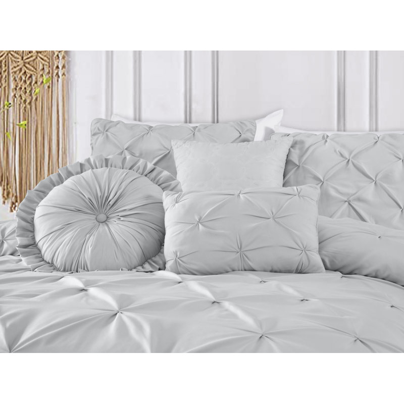 Ensemble d'édredon en microfibre 7 pièces Sydney Pintuck, Édredon double et 6 pièces supplémentaires, Gris clair