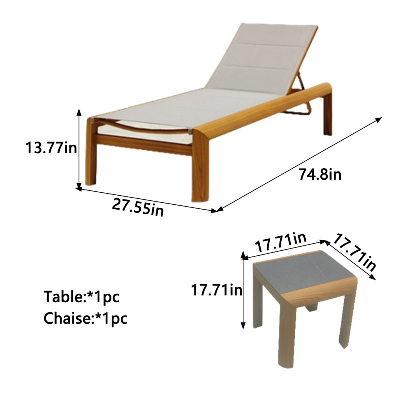 Aluminum Frame Outdoor Lounger Adjustable Back Outdoor Chaise Lounge Set with Table
