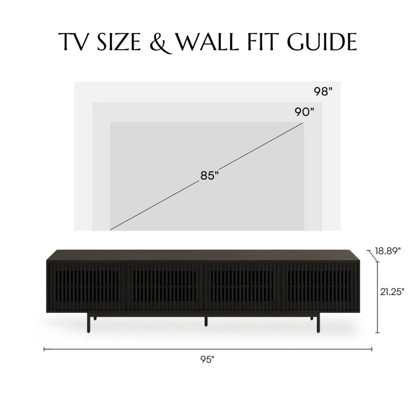 Aeolus Mid-Century Modern TV Stand, Pre-Assembly, 21.26"H x 94.48"L x 18.89"W, Black
