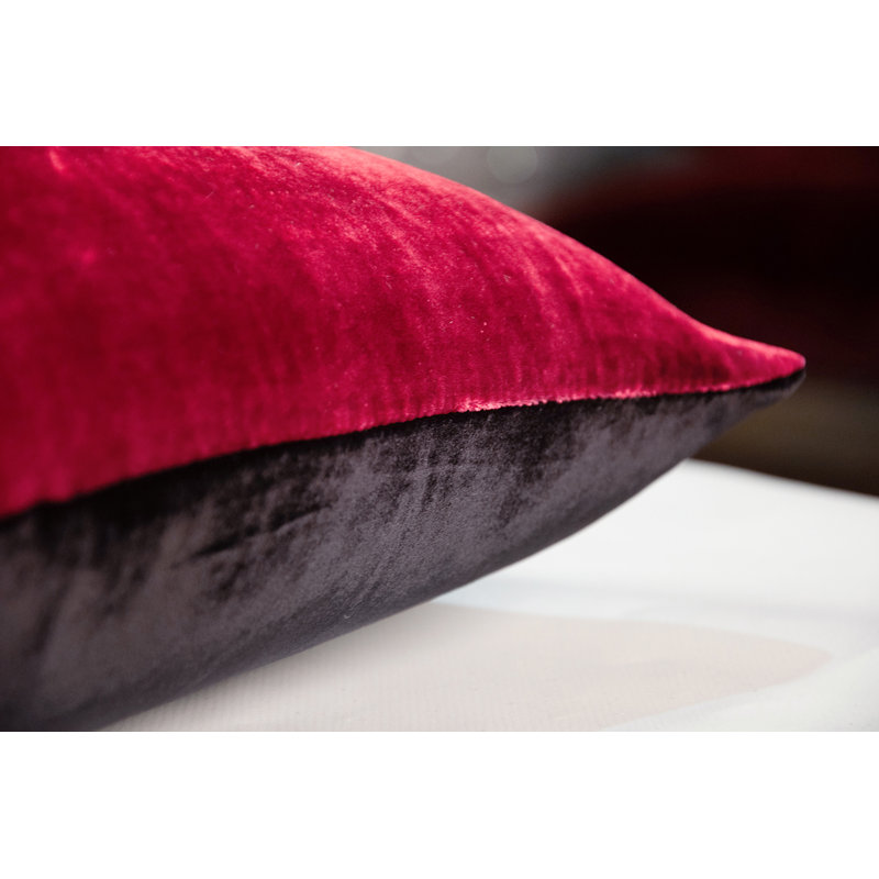 Two Tone Ombre Square Velvet Pillow Cover & Insert, 22" x 22", Wildberry/Mango