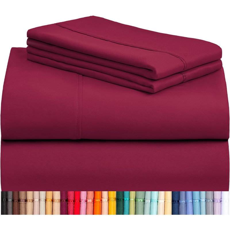 Luxclub 4 PC Burgundy King Silky Soft Cooling Extra Deep Pocket Performance Sheet Set, Burgundy