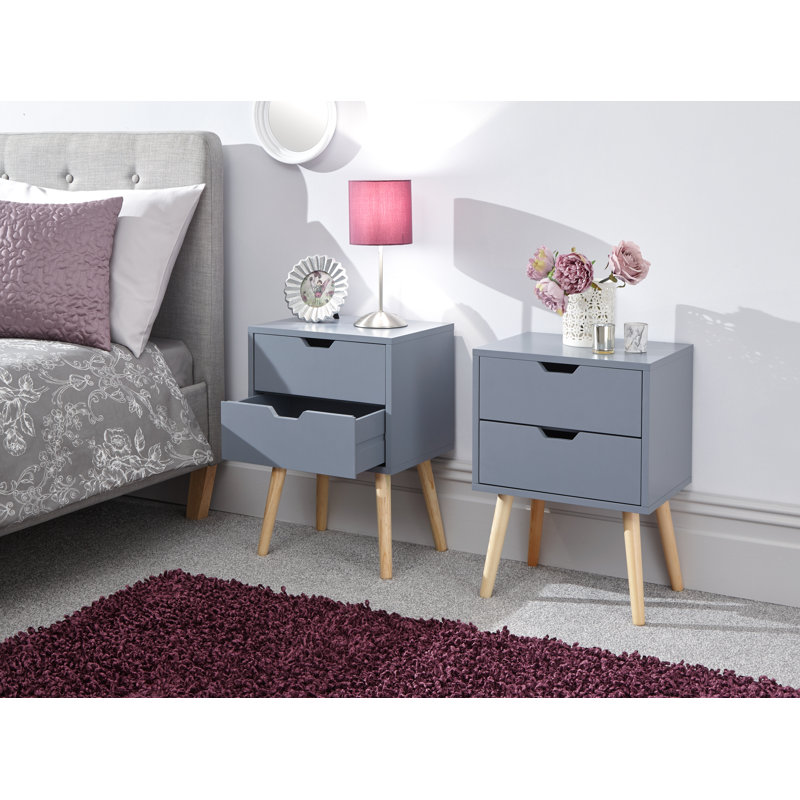 Lalani 40cm W Bedside Table, Dark Grey