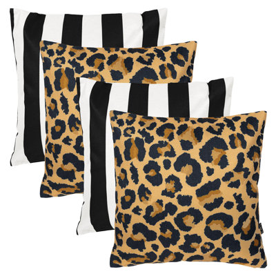 icon Leopard & Stripe Indoor-Outdoor Cushion, Pack of 4, Multicolour