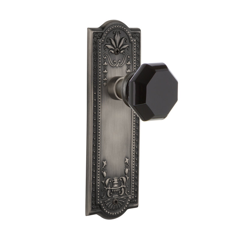 Plaque Meadows avec bouton de porte Waldorf noir, Étain antique, 2 3/8 po