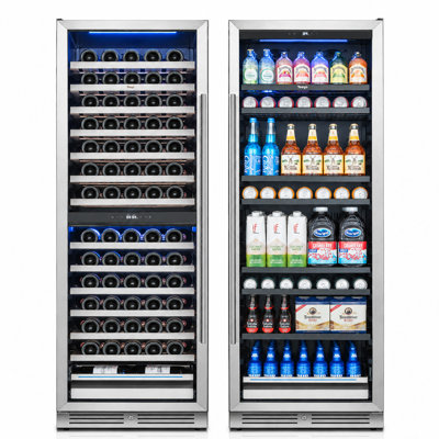 Yeego 23.4 in Dual Zone Wine and Beverage Refrigerator Combo, 154 Bottle Wine Cooler and 428L Beverage Fridge, Built-in Freestanding Stainless Steel UV Protected Glass Door